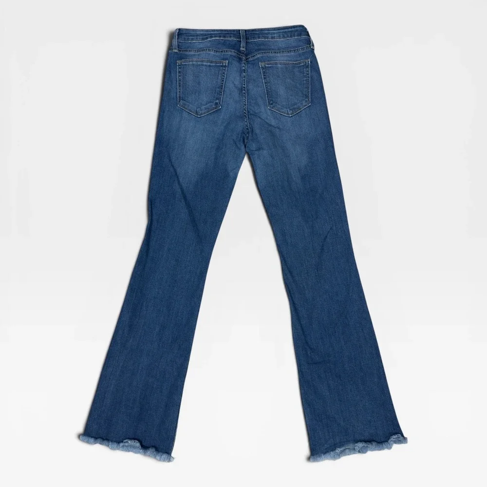Just Black Flare Jeans Womens 28 Blue Excellent Distressed Raw Hem Made in USA‎